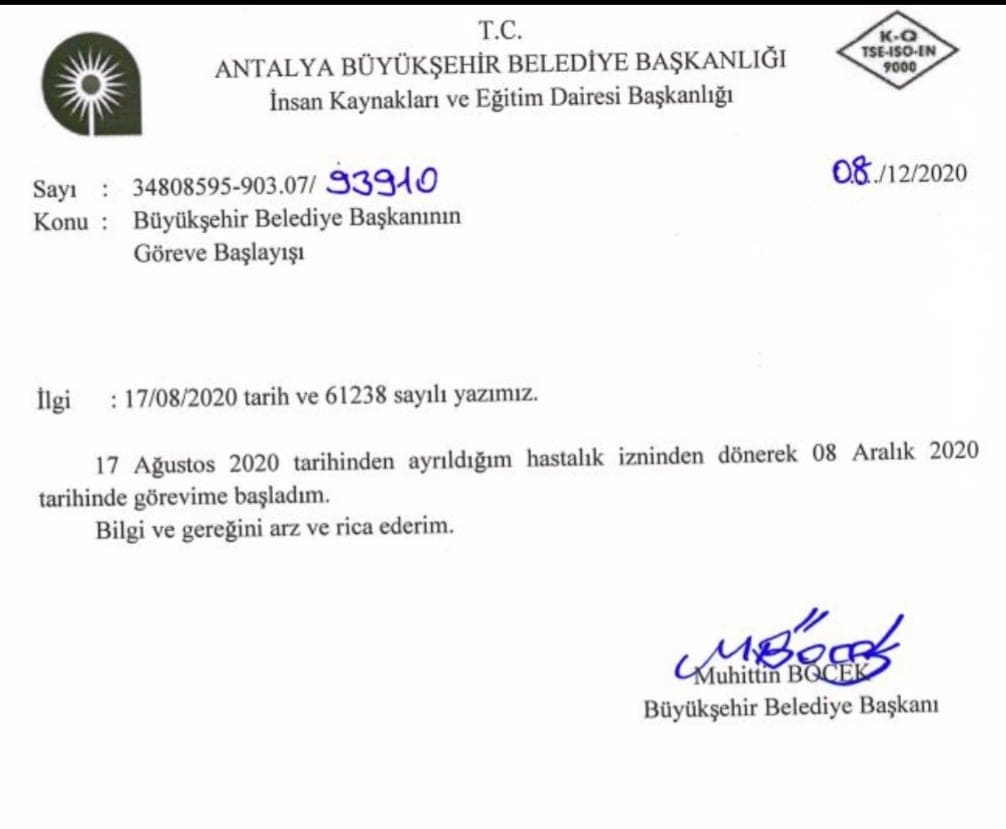 BAŞKAN BÖCEKİN GREVE BAŞLADIĞINA DAİR RESMİ YAZI 13e8d